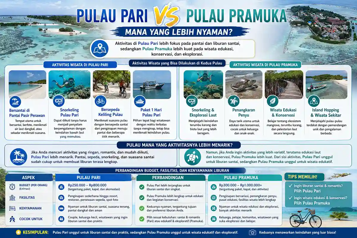 perbandinagn aktivitas dan fasilitas pulau pari vs pulau pramuka