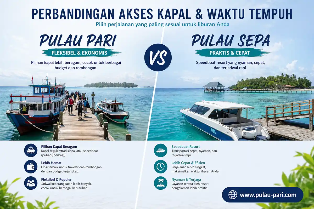 akses kapal  pulau pari vs pulau sepa